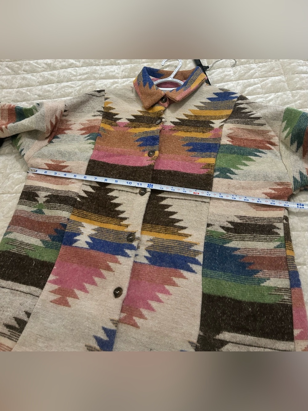 Aztec Multicolor Pattern Button-Up Sweater Jacket - Shacket - Picture 8 of 13